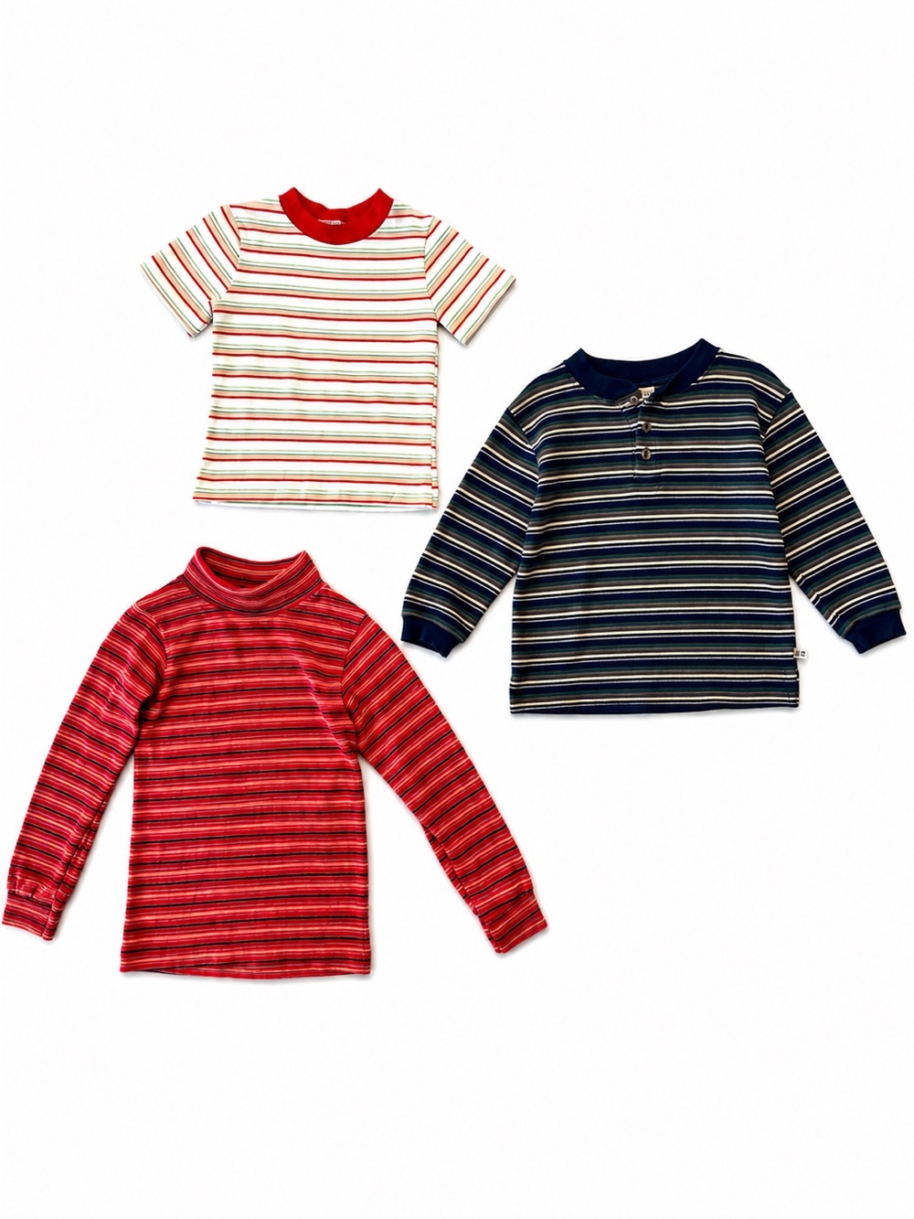 Bundle Lot of 3 Mixed Sizes Vintage Boys Striped Shirts Ringer Tees & turtleneck